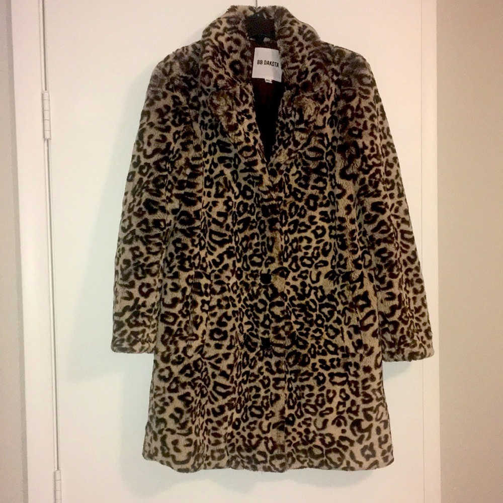 BB Dakota Long Faux Fur Leopard Jacket